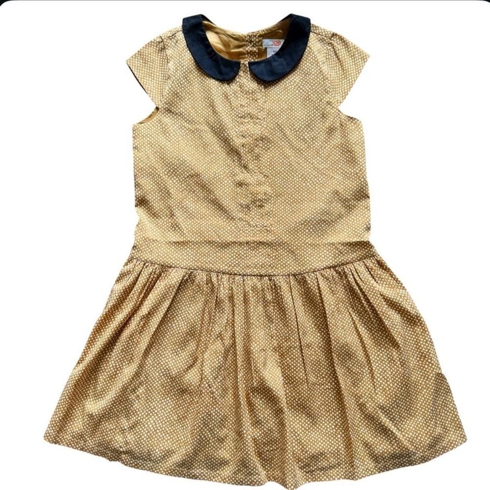 Joe Fresh Girls’ Tan/White Polka Dot Dress Peter Pan Collar Size 6/7
